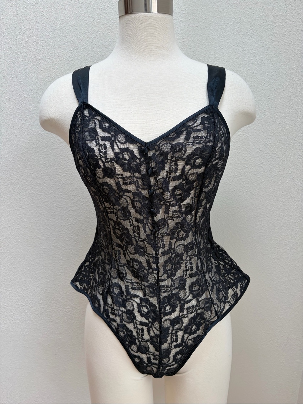 Victorias Secret Vintage Bodysuit Corset Sheer Lace Lingerie Black Size Small